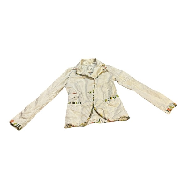 Desigual Linen Blend Smoking Jacket‎ White with Contrast Trim Size 38 - Picture 1 of 11